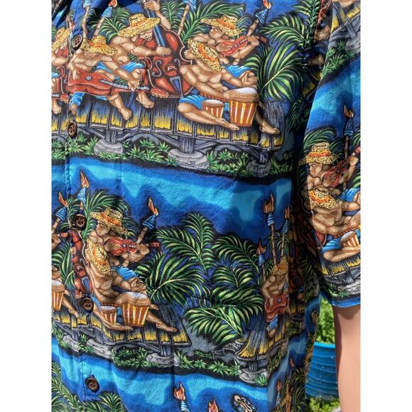 Reyn Spooner Dietrich Varez Hawaiian Shirt Jammin Musicians Tiki Rayon Men's Med - Picture 2 of 9